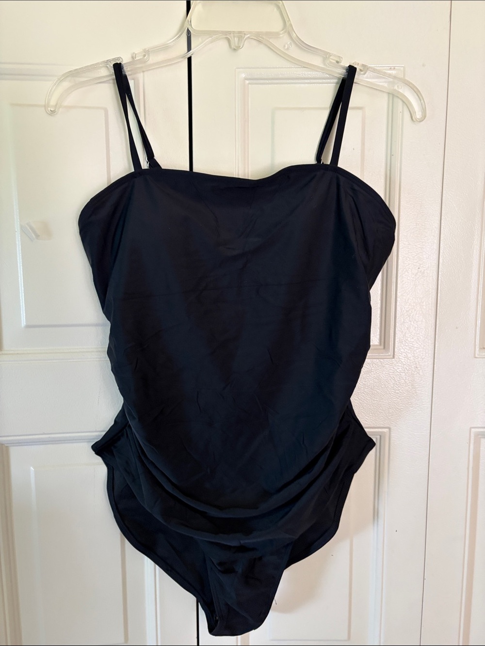 Swimsuit tanning, one piece, beach, pool vacation padded top modest gathered Lg.